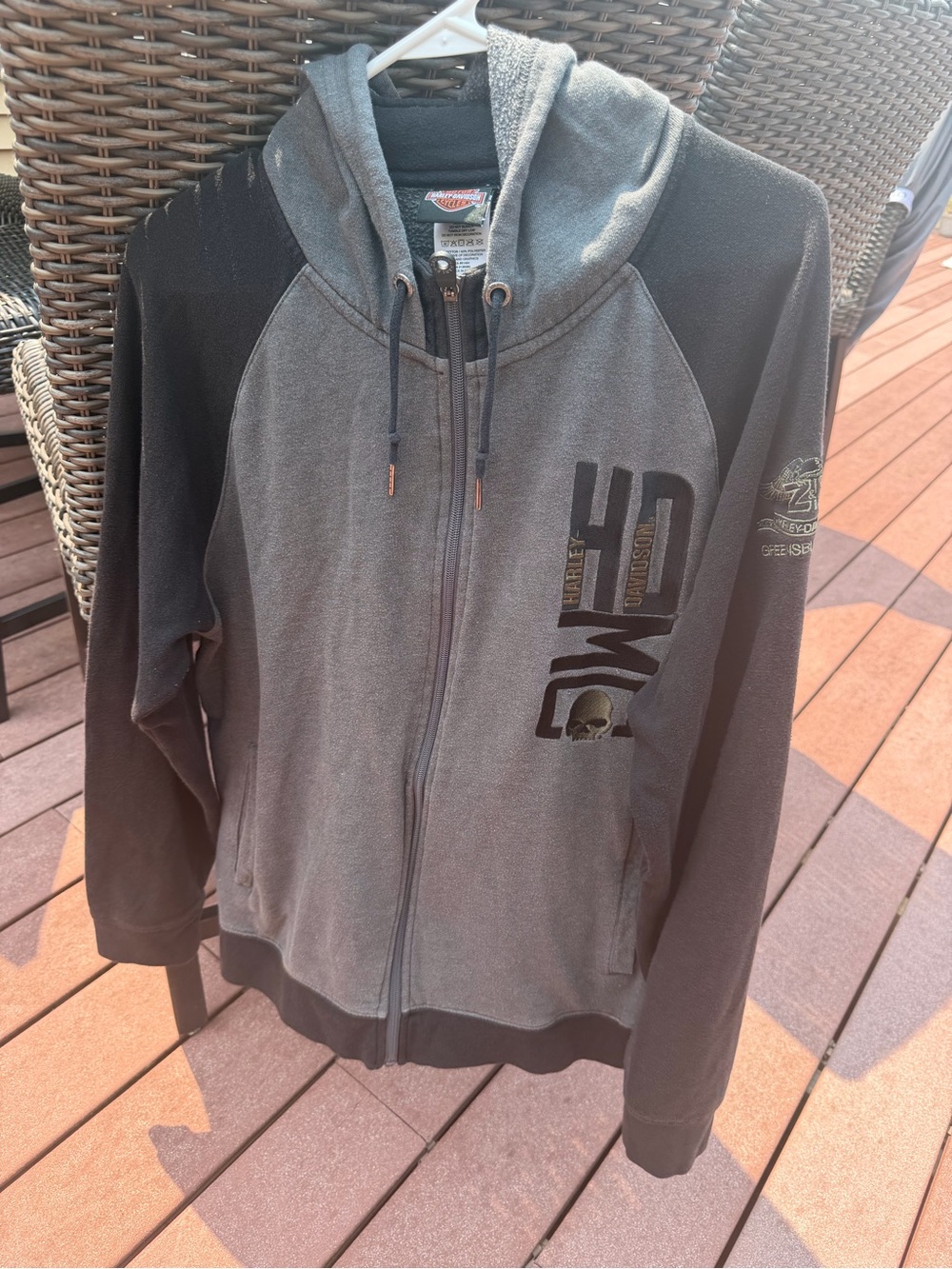 Harley-Davidson Gray and Black Zip-Up Hoodie Jacket